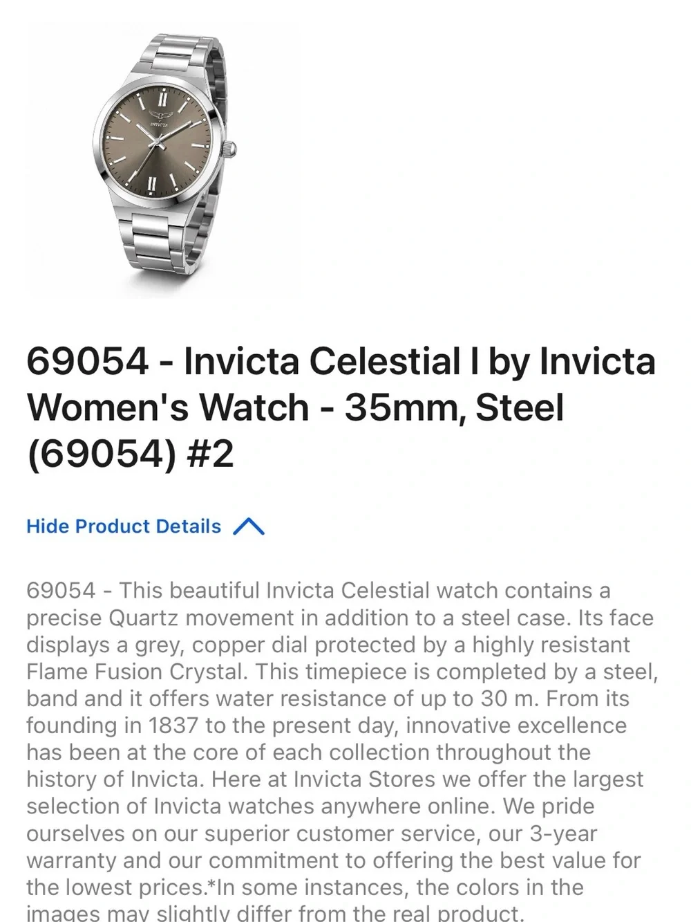Invicta  Celestial I 35mm Silver Stainless Steel Watch with Black Dial